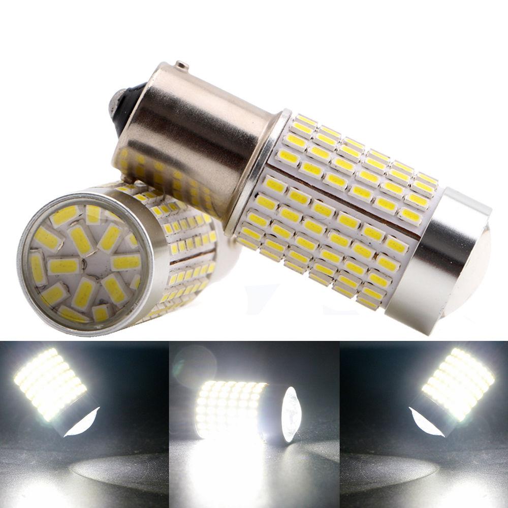 1156 (BA15S/7506/P21W) 144-SMD 3014 LED Bulbs with Projector, Xenon White - Autolizer