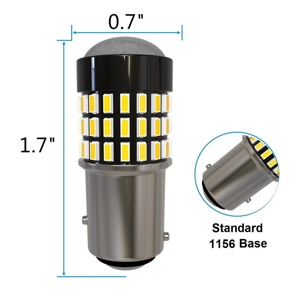 1156 (BA15S/7506/P21W) 78-SMD 3014 LED Bulbs with Projector, Xenon White - Autolizer