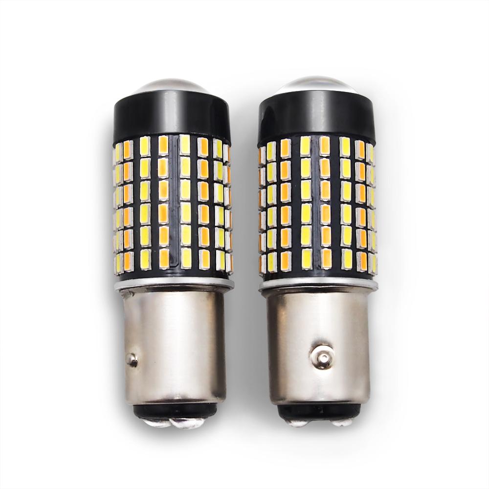 1157 (BAY15D/2037) 120-SMD 3014 LED Switchback Bulbs with Projector, White/Yellow - Autolizer