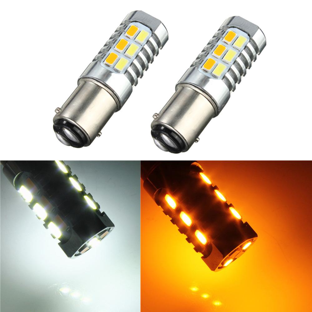 1157 (BAY15D/2037) 22-SMD 5730 LED Switchback Bulbs, White/Yellow - Autolizer