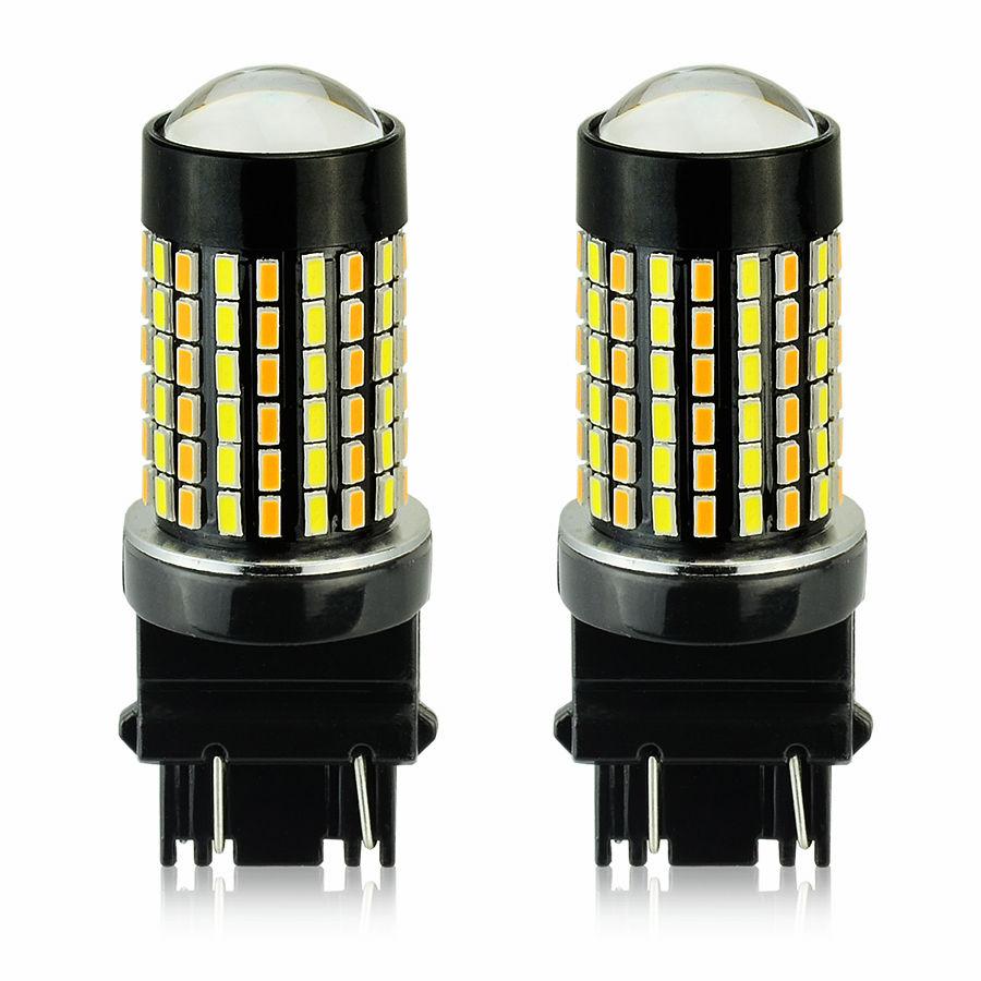 3157 (3156/3056/3057) 120-SMD 3014 LED Switchback Bulbs with Projector, White/Yellow - Autolizer