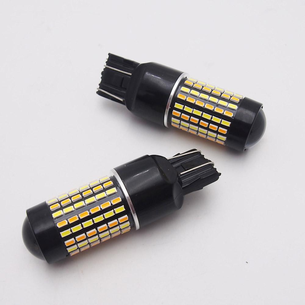 7443 (7440/7441/T20) 120-SMD 3014 LED Switchback Bulbs with Projector, White/Yellow - Autolizer