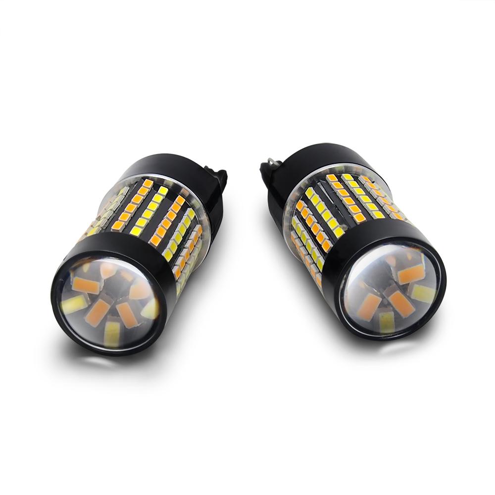 7443 (7440/7441/T20) 120-SMD 3014 LED Switchback Bulbs with Projector, White/Yellow - Autolizer