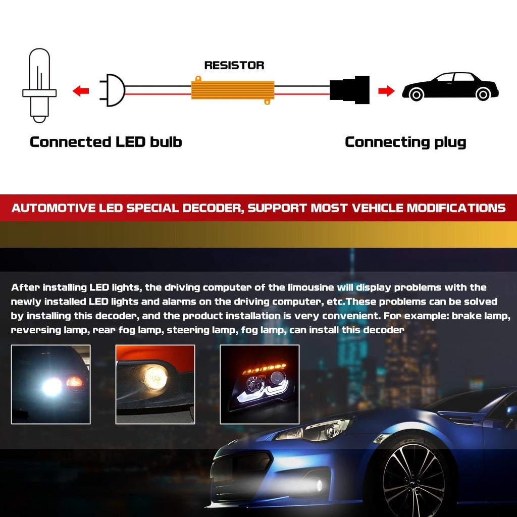 H1, H3 HID & LED 50W 6Ohm Resistor Relay Kit Wiring Harness Adapter - Autolizer