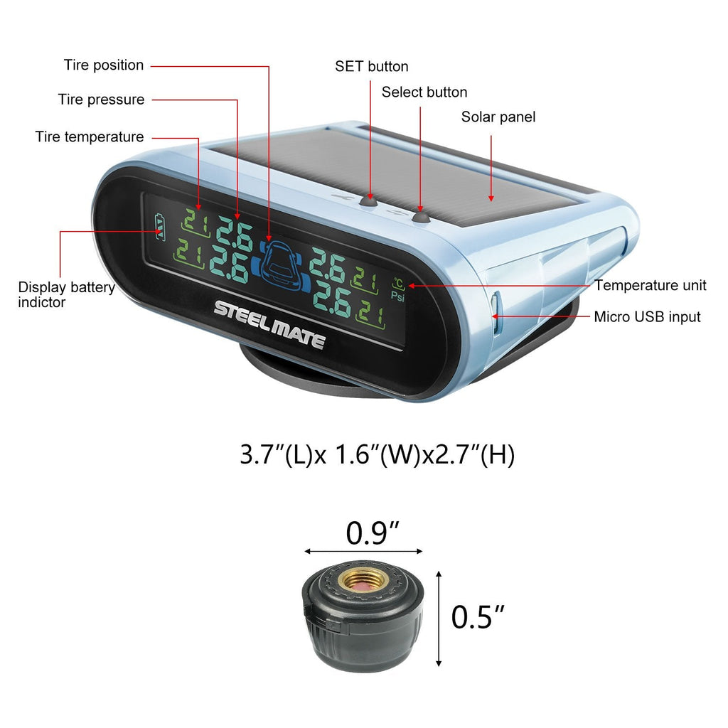 STEELMATE Mini One-s Blue Multi-Function Tire Pressure Monitoring System Auto Backlight Sleep Awake - Autolizer