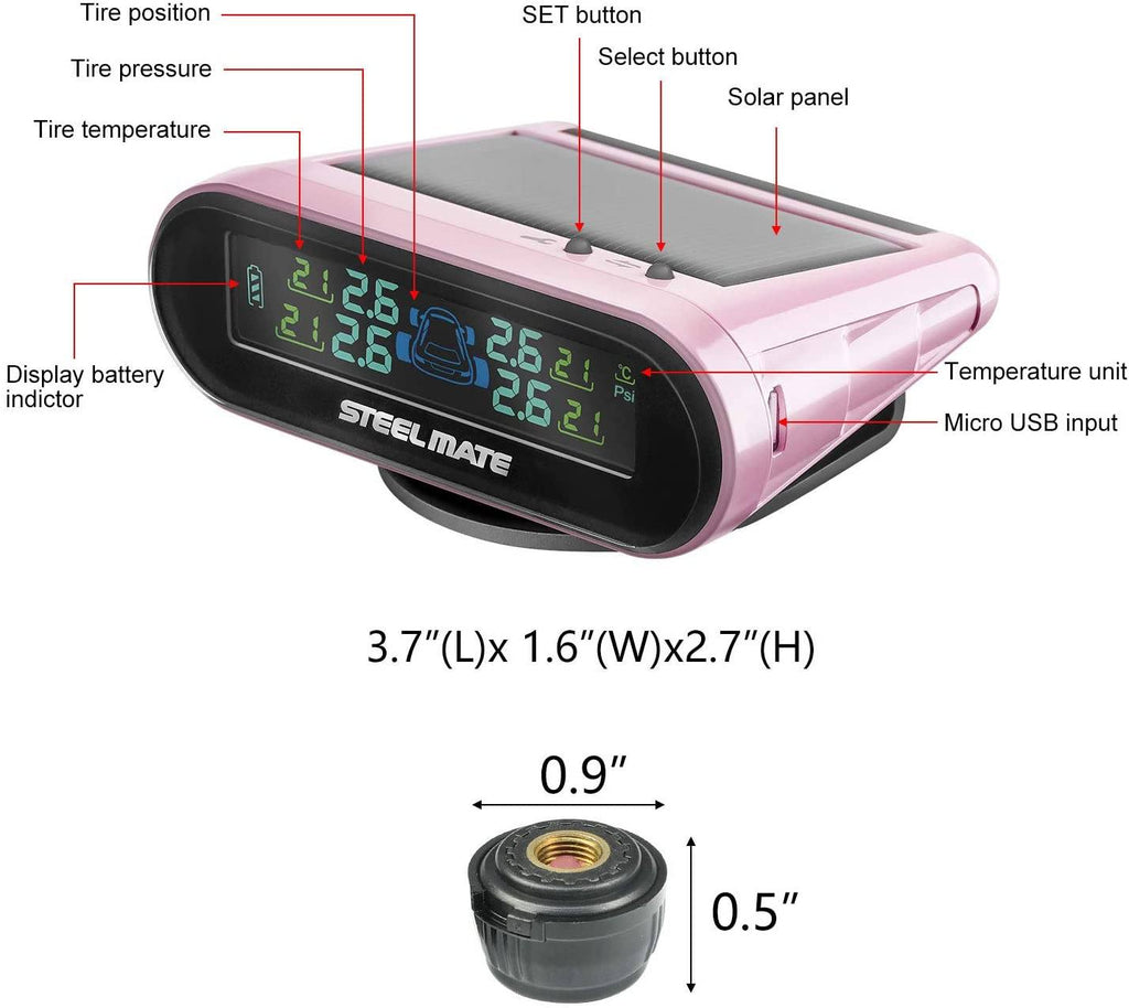 STEELMATE Mini One-s Pink Multi-Function Tire Pressure Monitoring System Auto Backlight Sleep Awake - Autolizer