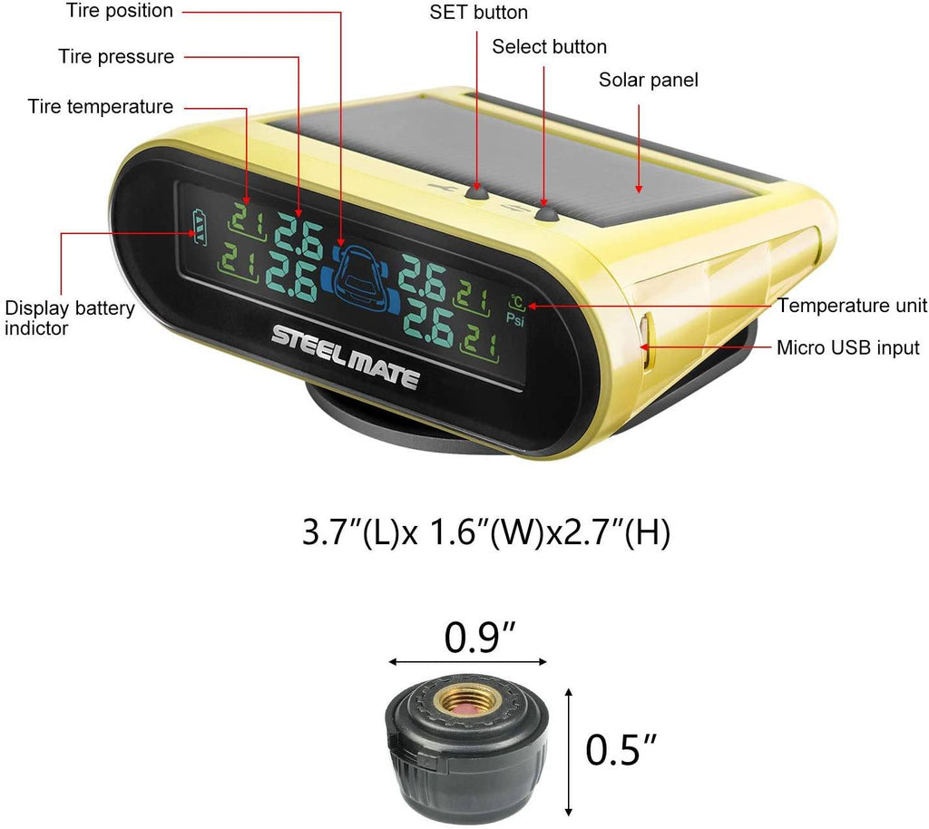 STEELMATE Mini One-s Yellow Multi-Function Tire Pressure Monitoring System Auto Backlight Sleep Awake - Autolizer