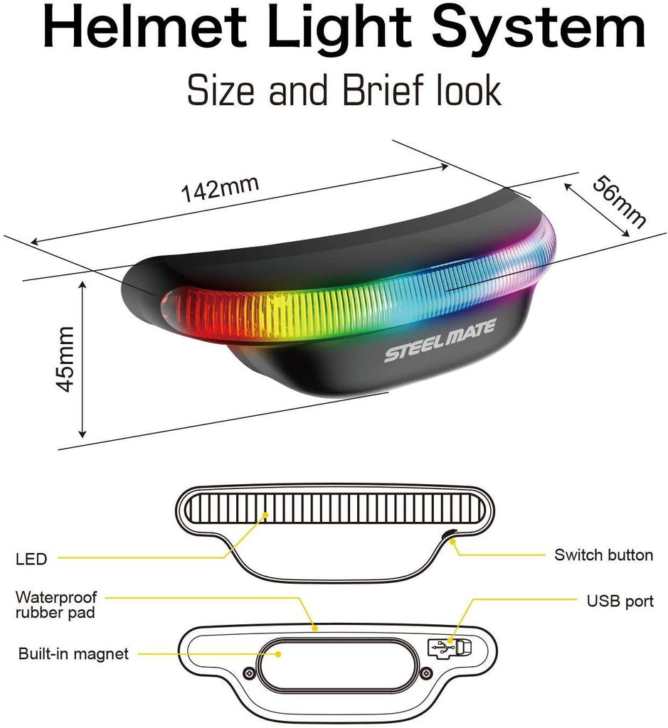 STEEL MATE Motorcycle Helmet Signal Light for Safety, Rechargeable LED Brake Light for Helmet - Autolizer