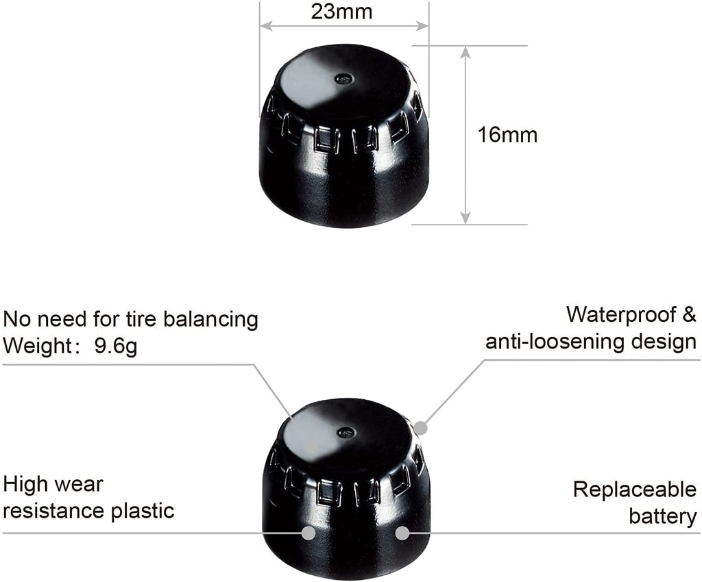 Tire Pressure Monitoring System with External Cap Sensors(0-6Bar/0-87Psi), Real-time Display Tires' Pressure and Temperature. (Replacement Sensor) - Autolizer